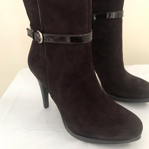 New Nine West Relianto Calf Suede Knee High Stiletto Brown Womens Boots - Picture 5 of 10